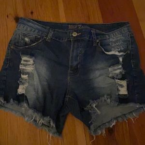 Distressed jean shorts